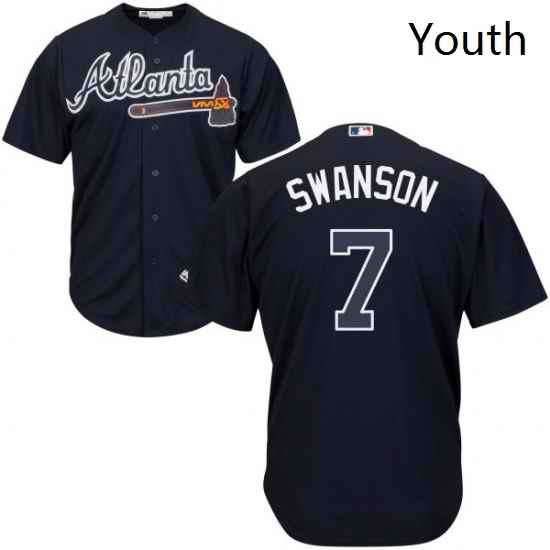 Youth Majestic Atlanta Braves 7 Dansby Swanson Authentic Blue Alternate Road Cool Base MLB Jersey